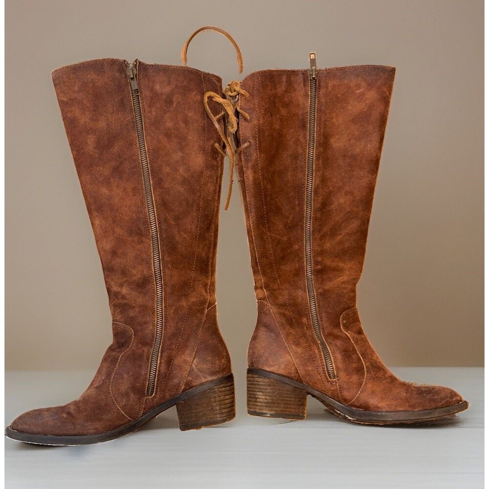 Børn Felicia Suede Tall Riding Boots 8M WC Wide Calf Brown Distressed F33180